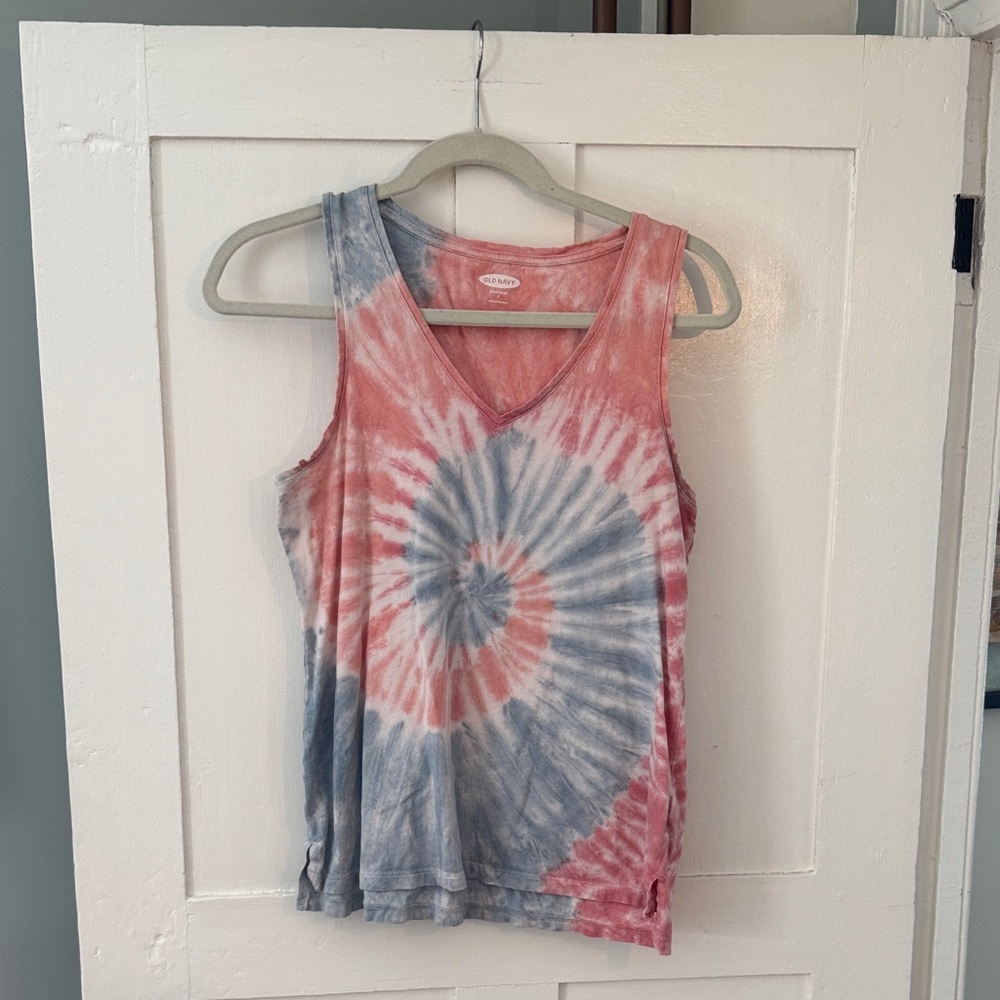 Old Navy Red and Blue Tie-Dye Tank Top